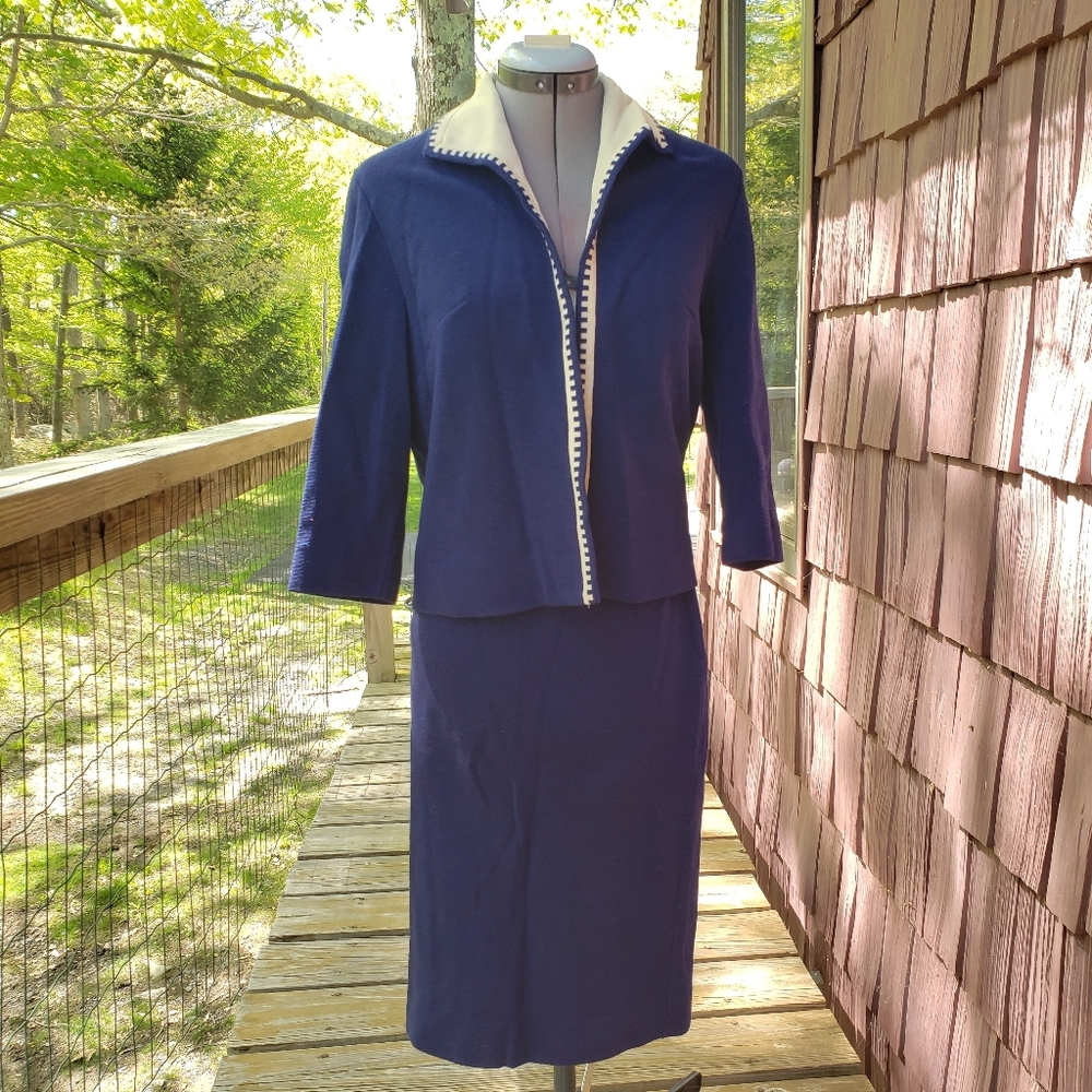 Vintage 1960s Royal Blue Knit Skirt Set